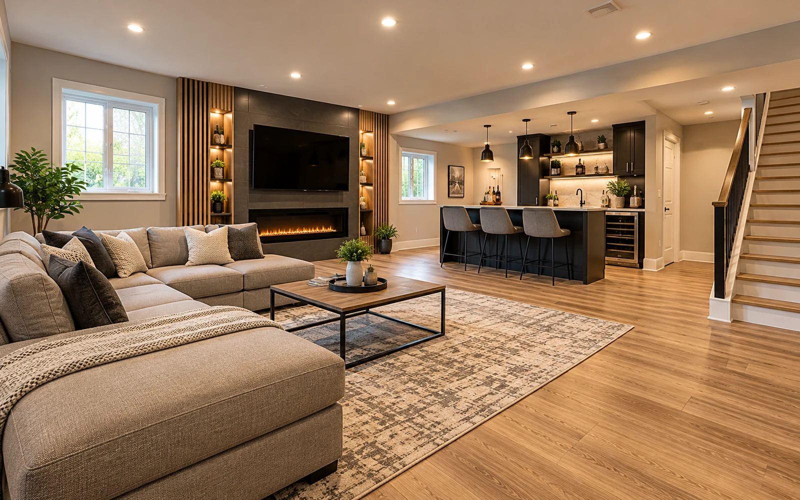 Illustrative basement finishing design