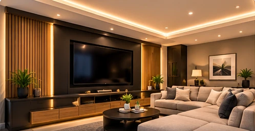 AI-generated illustrative concept of entertainment basement interior