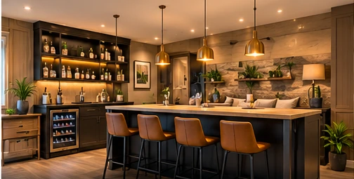 AI-generated illustrative concept of basement bar & lounge interior