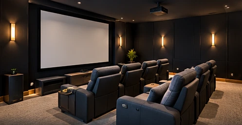 AI-generated illustrative concept of theatre room basement interior