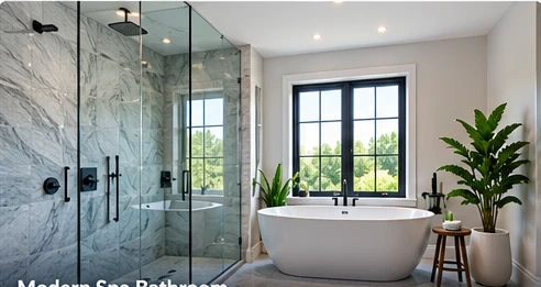 AI-generated illustrative bathroom renovation: Modern Spa Bathroom
