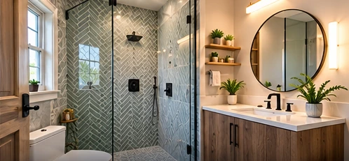 AI-generated illustrative bathroom renovation: Modern Tile Bathroom