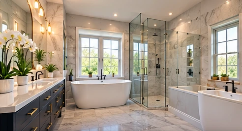 AI-generated illustrative bathroom renovation: Bright Bathroom
