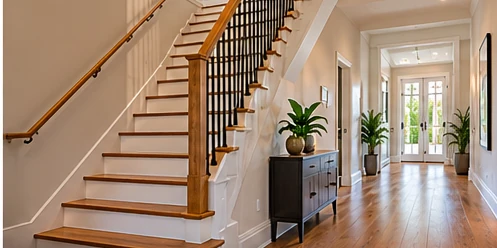 AI-generated illustrative concept of staircase flooring in a renovated home