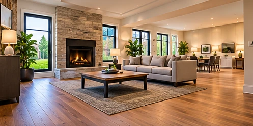 AI-generated illustrative concept of luxury hardwood in a renovated home