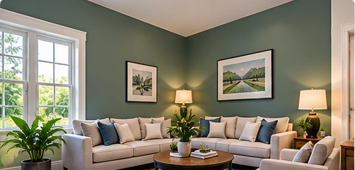 AI-generated illustrative concept of living room painting in a renovated residential interior