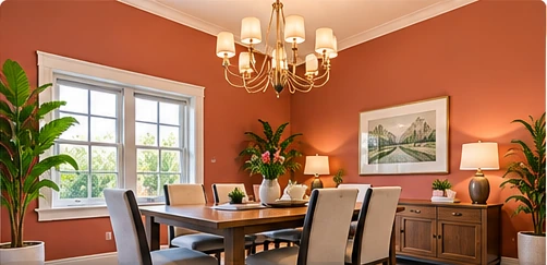 AI-generated illustrative concept of dining room painting in a renovated residential interior