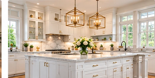 Illustrative AI-generated image of classic white kitchen kitchen interior