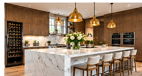 Illustrative AI-generated image of luxury kitchen with island kitchen interior