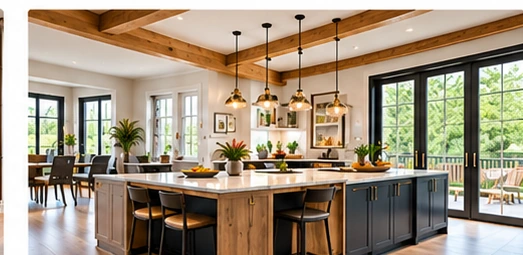 Illustrative AI-generated image of open concept kitchen kitchen interior