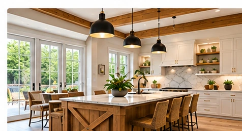 Illustrative AI-generated image of farmhouse kitchen design kitchen interior
