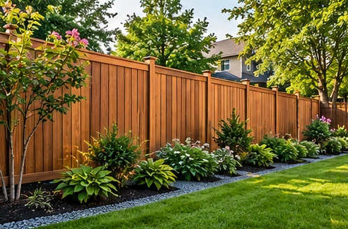 AI-generated illustrative outdoor renovation concept: fence installation, residential exterior design